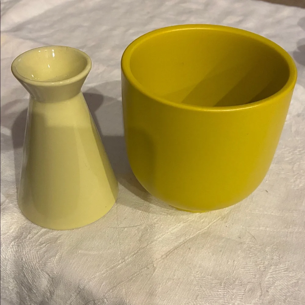 Yellow Vase Set/2 Planter/Vase /Vase Set Very Vibrant and VERY Yellow and Cheery